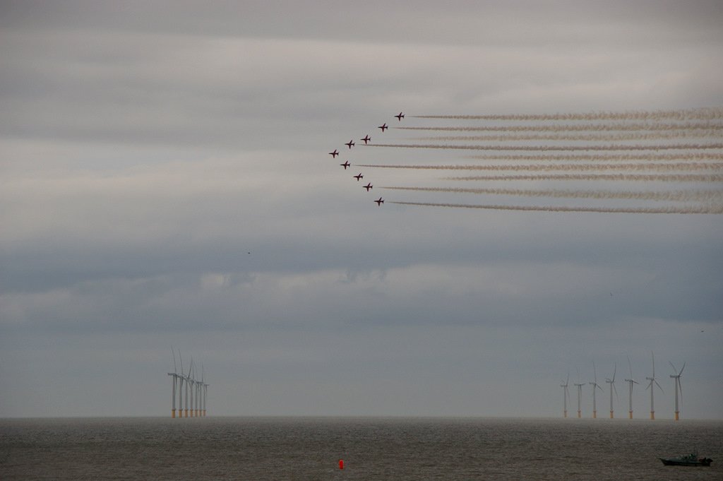 The Red Arrows flying over the Clacton Airshow